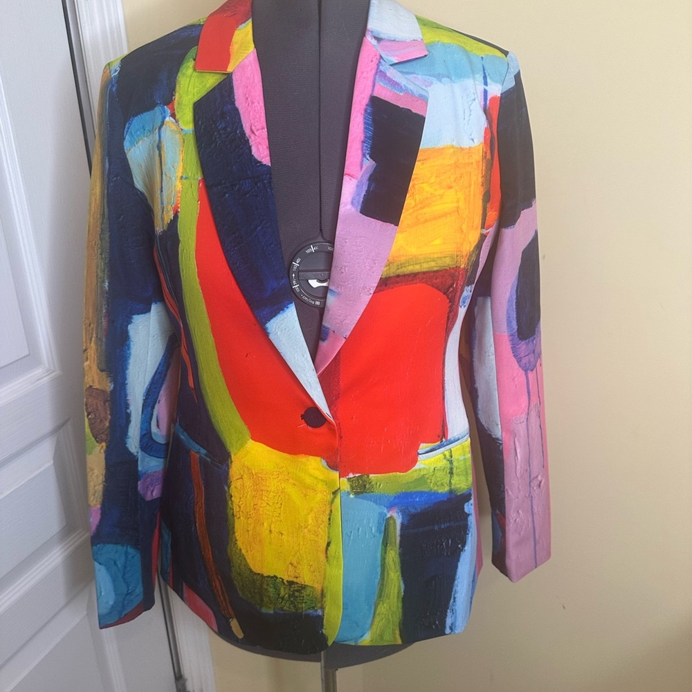 Colorblock Abstract Print Blazer - Multicolor - Picture 3 of 10